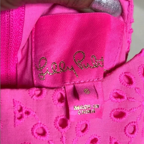 Lilly Pulitzer Vibrant Pink Eyelet Skirted Romper Dress - Picture 3 of 5